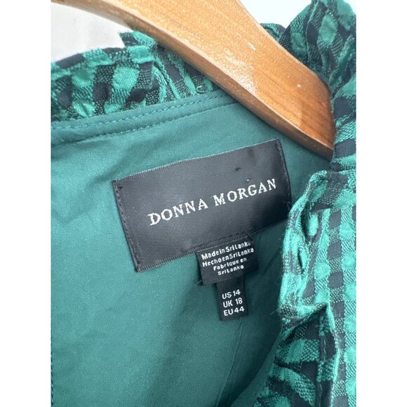 Donna Morgan dress womens size 14 Green Gingham crinkle Ruffle Hem mini new - Picture 4 of 7